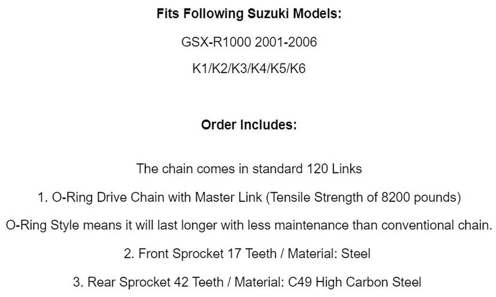 Blue O-Ring Drive Chain & Sprockets Kit Suzuki GSX-R1000 GSXR1000 2001-2006