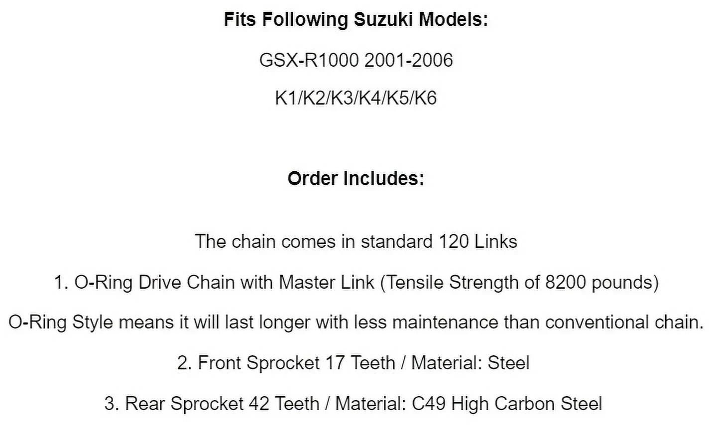 Blue O-Ring Drive Chain & Sprockets Kit Suzuki GSX-R1000 GSXR1000 2001-2006