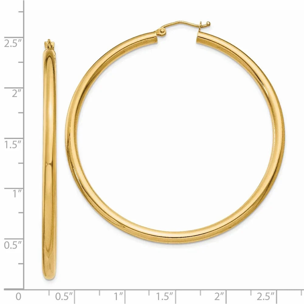 Real 14kt Yellow Gold Polished 3mm Lightweight Tube Hoop Earrings; Adults and Teens; Women and Men