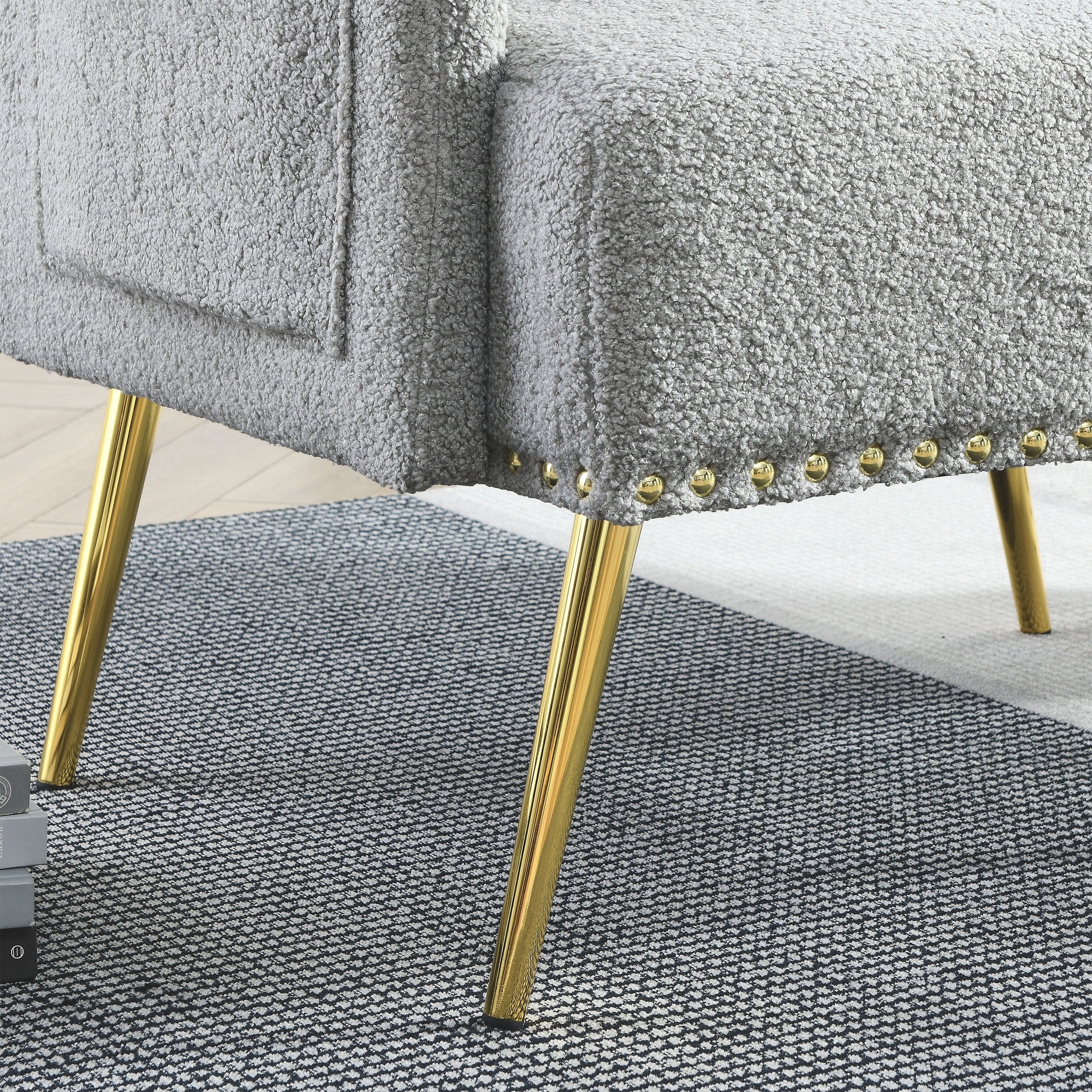 30 "W Modern Chesterfield Tufted Upholstered Chair with Deep Buttons, Living Room Chair, Comtable Armchair, Gold Hardware Legs, Tufted Chair Reading or Relaxing, GREY TEDDY