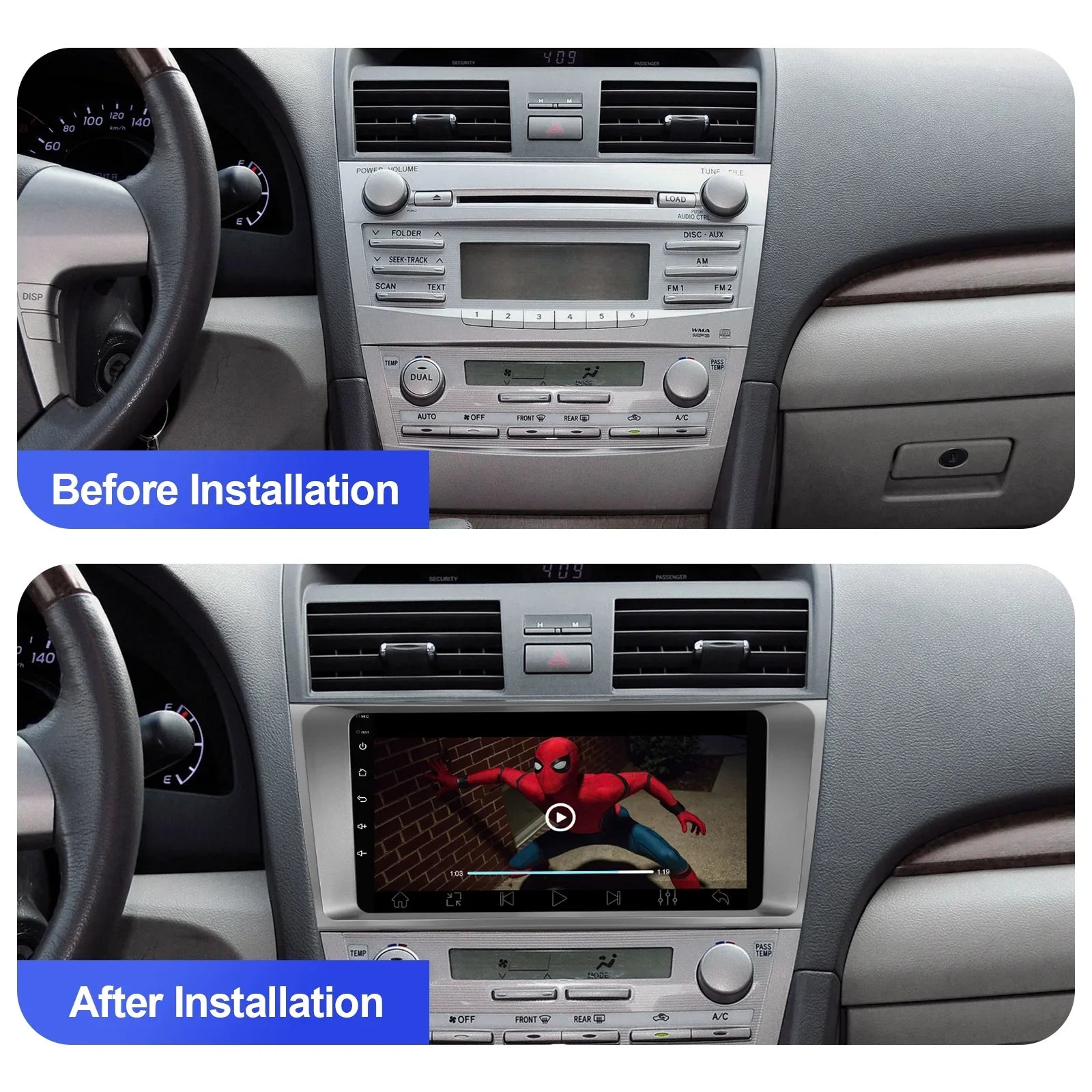 2+32G Android 10 Double Din Car Stereo Toyota Carmy 2006-2011 with 9 Inch Touchscreen Radio Built-in Wireless Carplay/Android Auto/GPS/Bluetooth/FM/AUX-in/Steering Wheel Control/Backup Camera