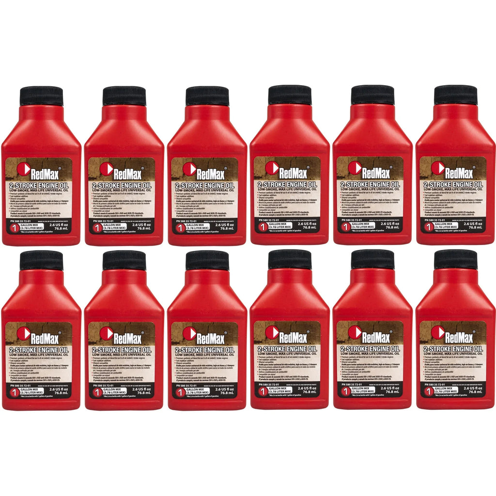 12pk 2.6oz Bottles RedMax Synthetic 2 Stroke Cycle Oil w/ Fuel Stabilizer 50:1 1gal