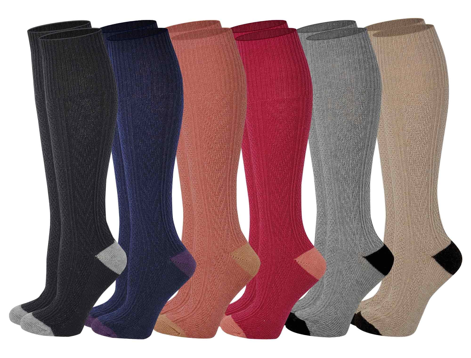 sumona 6 Pairs Women Cable Knit two tone Knee High Winter Boot Socks