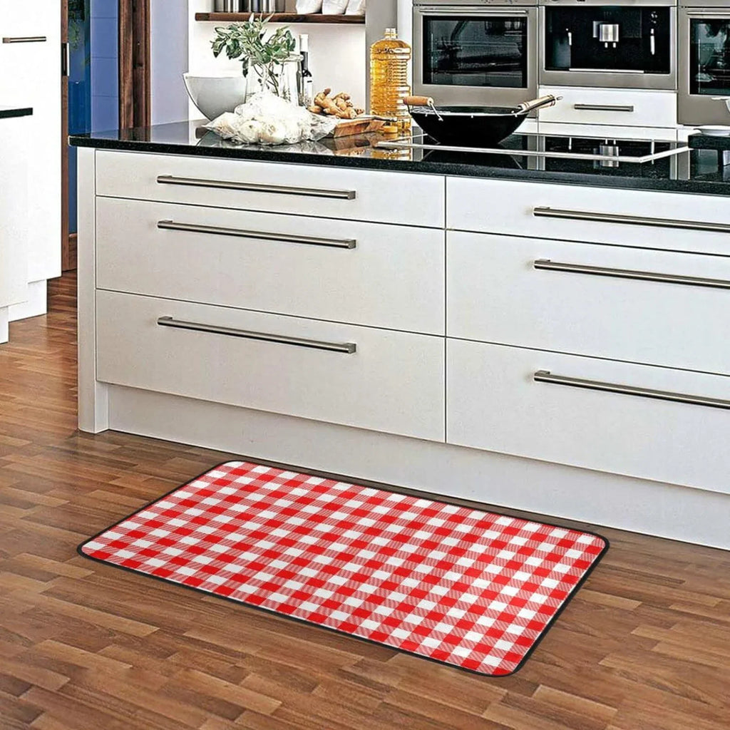 Bestwell Plaid Red and White Kitchen Rug Mat Anti-Fatigue Comt Floor Mat Waterproof Non Slip Washable Kitchen Rug Kitchen Washroom Bedroom Sink 39 x 20 inch