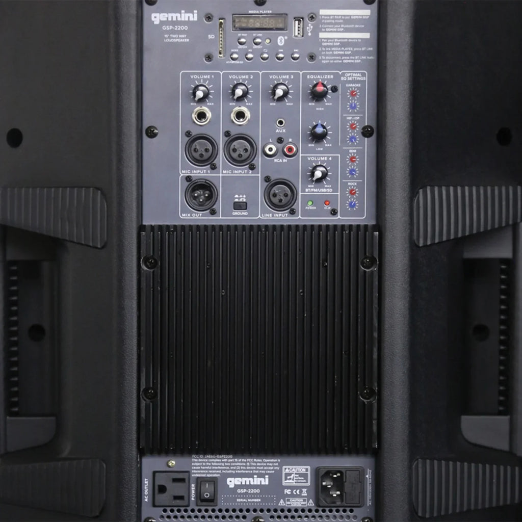 Gemini GSP-2200 Ultra Powerful Bluetooth 2,200 Peak Watt Speaker with Built-In Media Player & GMU-M200 UHF Dual Wireless Microphone System , 843631171035