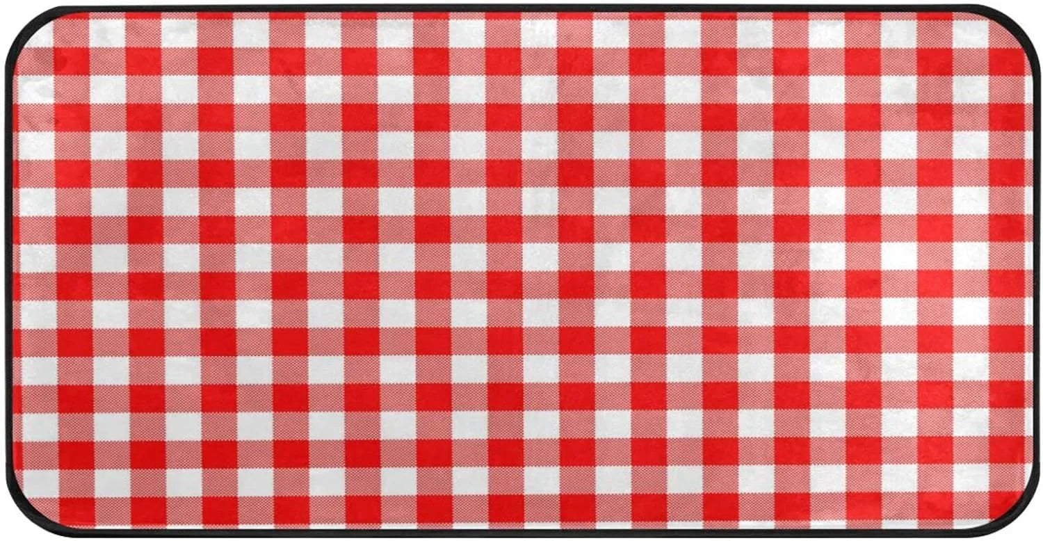 Bestwell Plaid Red and White Kitchen Rug Mat Anti-Fatigue Comt Floor Mat Waterproof Non Slip Washable Kitchen Rug Kitchen Washroom Bedroom Sink 39 x 20 inch