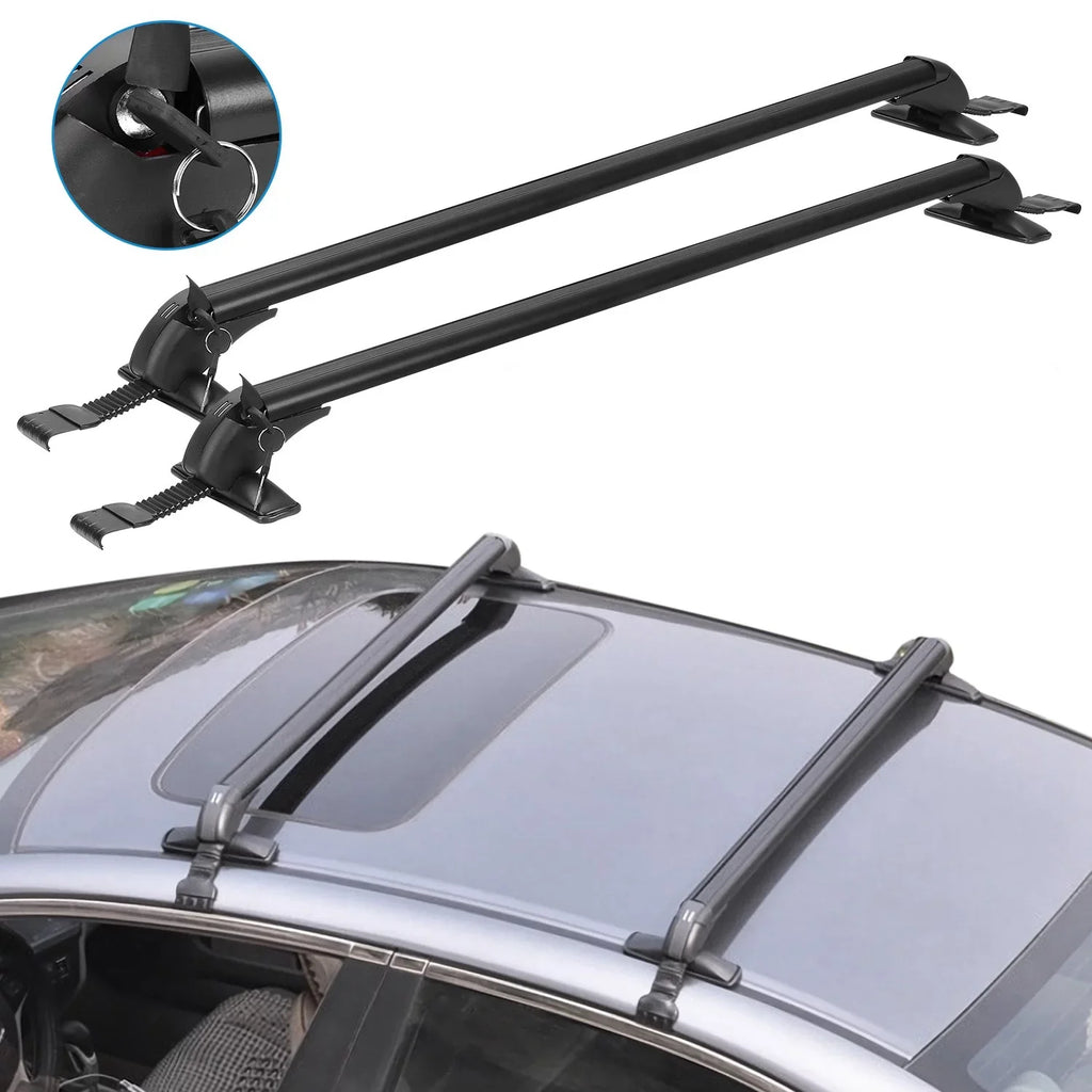 Universal Car Roof Rack Cross Bar, 43in Crossbar with Anti-Theft Lock Adjustable Window Frame Hooks Bike Kayak Cargo Luggage-2 Pieces