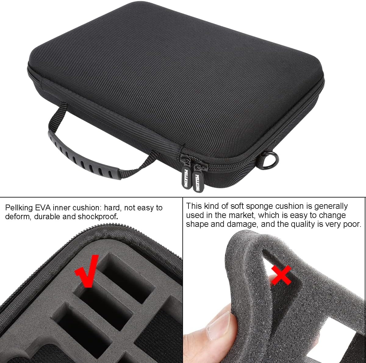 PellKing Large Carrying Surface-Waterproof Case GoPro 12,11,10,9 Camera,Hard Shell Bag with EVA Liner