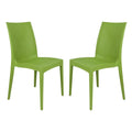 LeisureMod Modern Weave Mace Indoor Outdoor Dining Chair in Green Set of 2