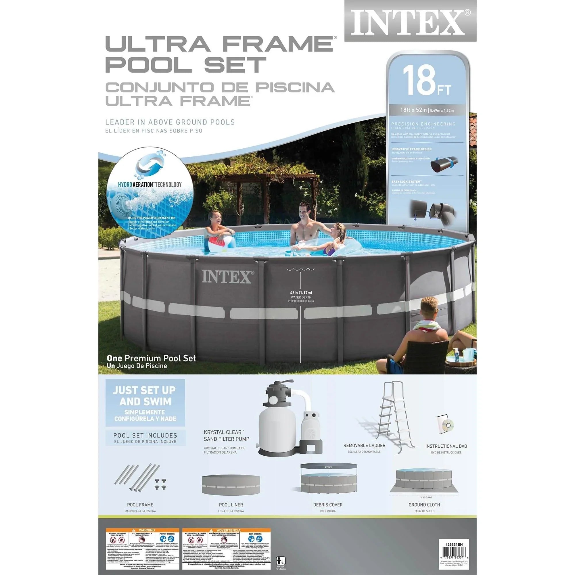 Intex 18' x 52" Ultra Frame Above Ground Swimming Pool Set with Sand Filter Pump