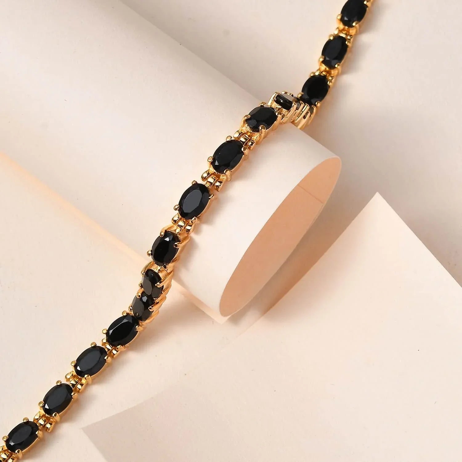 Shop LC Black Spinel Oval Stainless Steel Yellow Gold Ion Plated Bracelet Women Jewelry Size 6.5" Ct 8.49 Birthday Gifts