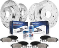 Detroit Axle - Brake Kit Chrysler Town & Country Dodge Grand Caravan Journey Ram C/V Routan Drilled & Slotted Brake Rotors Ceramic Brakes Pads Replacement [11.98" Front & 12" Rear Rotors]