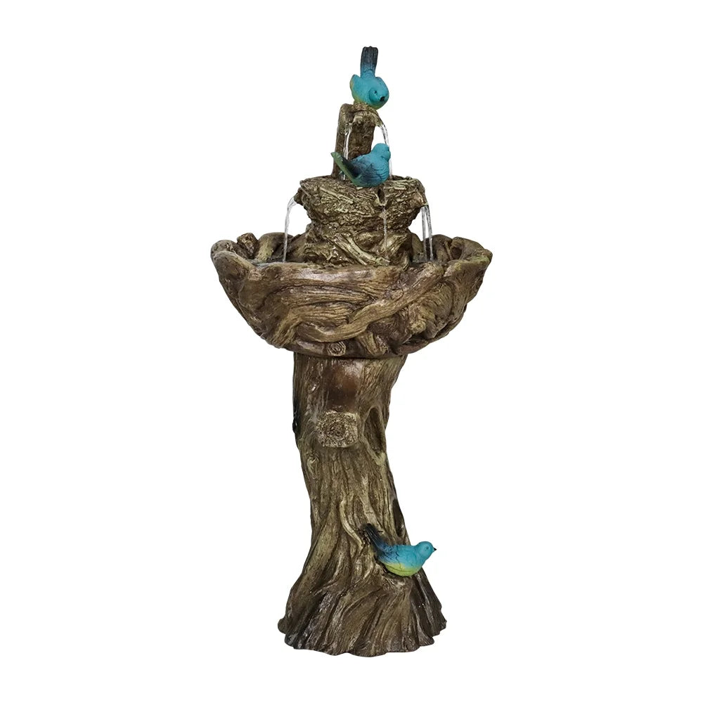 3-Tier Outdoor Water Fountain Bird Bath Patio Fountain Outdoor Stump Like Waterfall Fountain with Birds Decor Freestanding Patio Water Fountain Pump Garden Yard Patio Porch