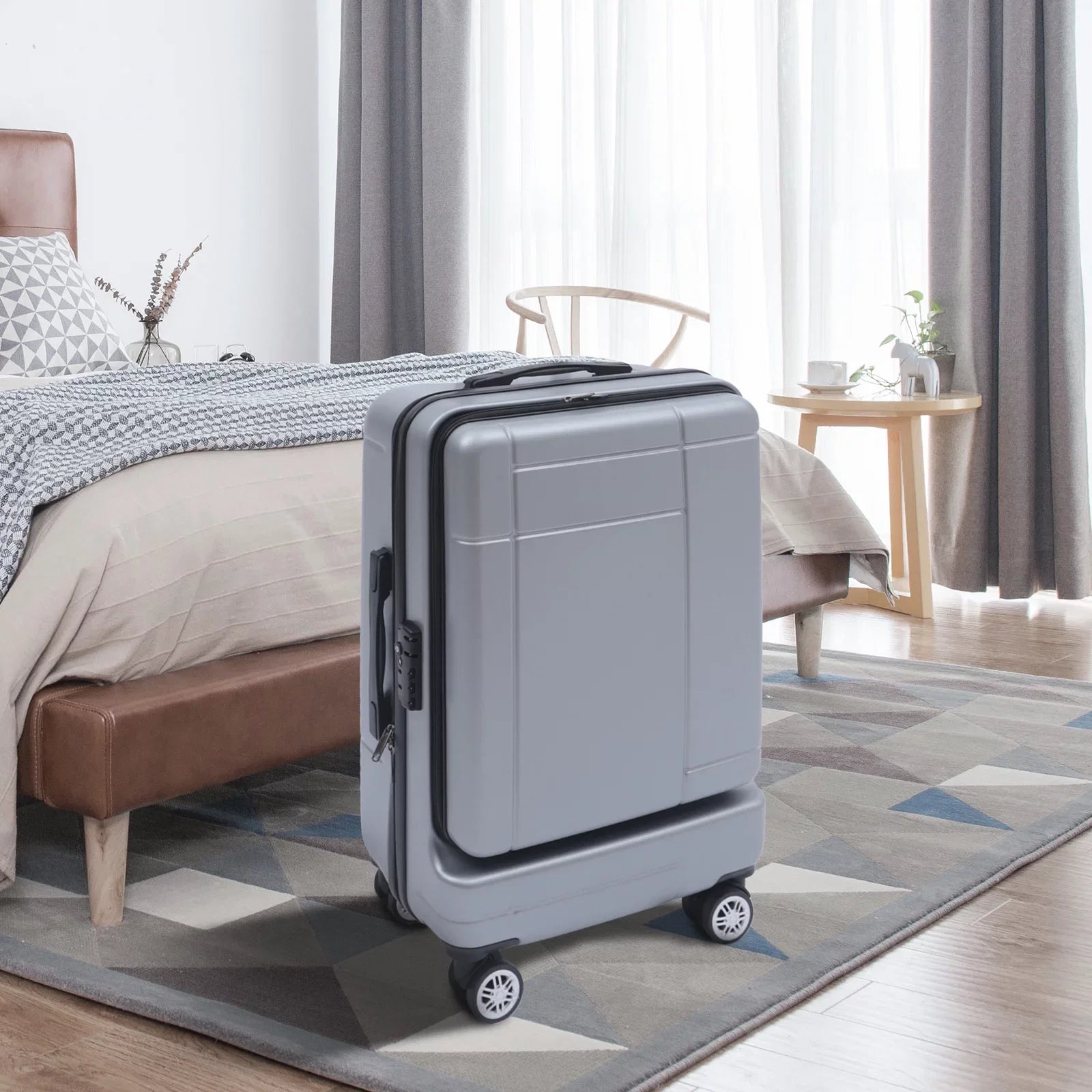 Wuzstar 24" Traveling Luggage PC+ABS Luggage Bags with TSA Lock Resilient Spinner Wheels Hardside Carry On Suitcase , Silver