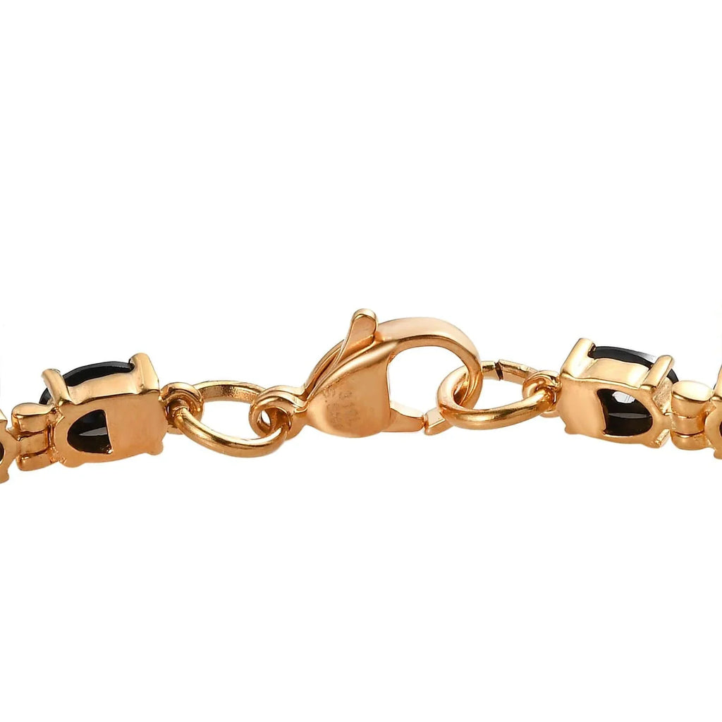 Shop LC Black Spinel Oval Stainless Steel Yellow Gold Ion Plated Bracelet Women Jewelry Size 6.5" Ct 8.49 Birthday Gifts