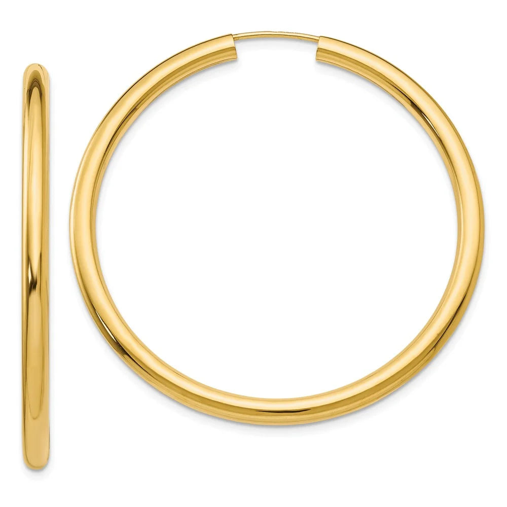 Real 14kt Yellow Gold Polished Endless Tube Hoop Earrings; Adults and Teens; Women and Men