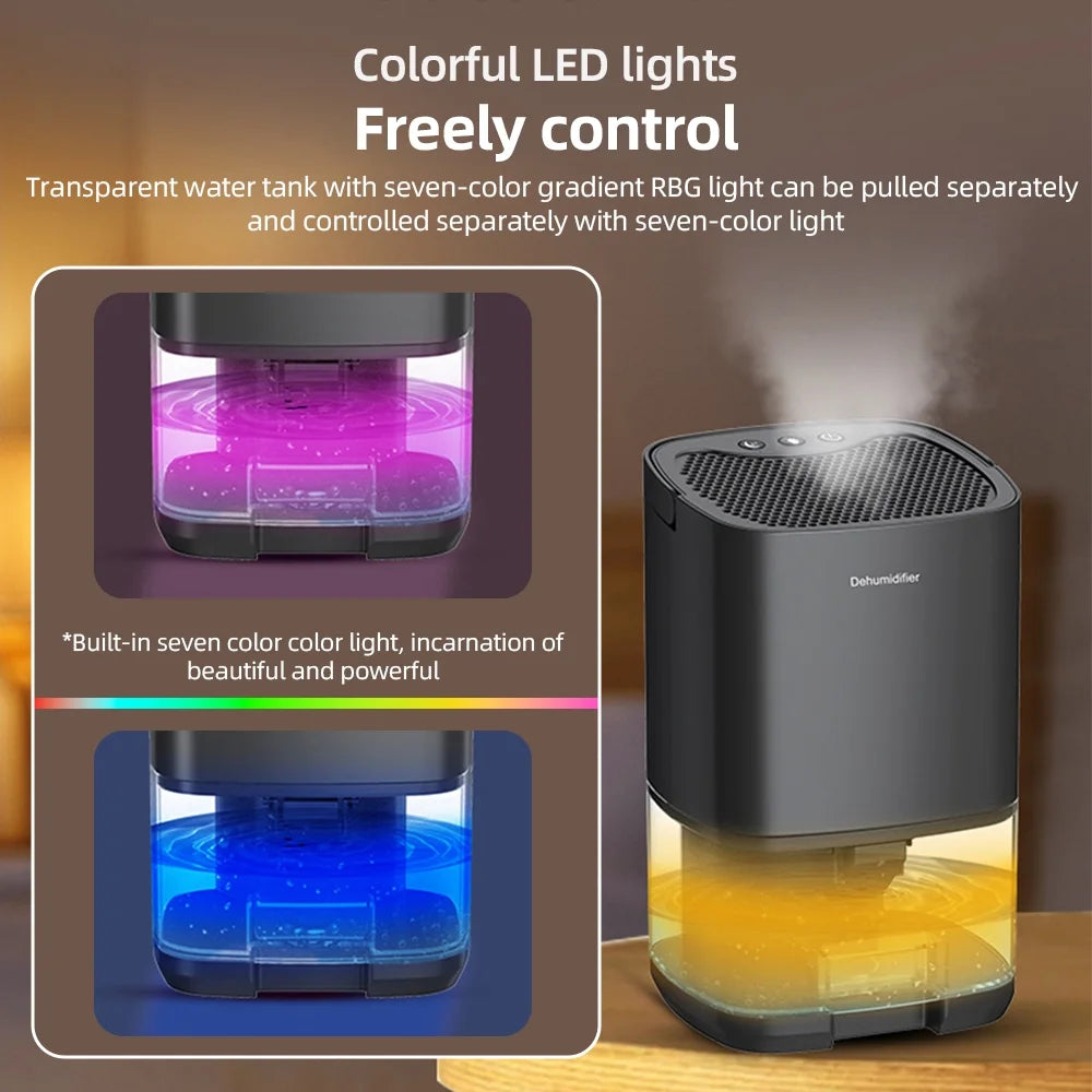 Lixada Home Dehumidifier 34 Oz Portable Small Bedroom Bathroom Basement Auto Shut Off Quiet 7 LED Colors