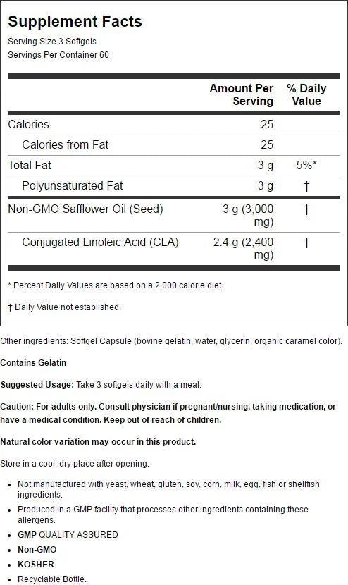 NOW Supplements, CLA (Conjugated Linoleic Acid) 800 mg, Nutritional Oil, 180 Softgels