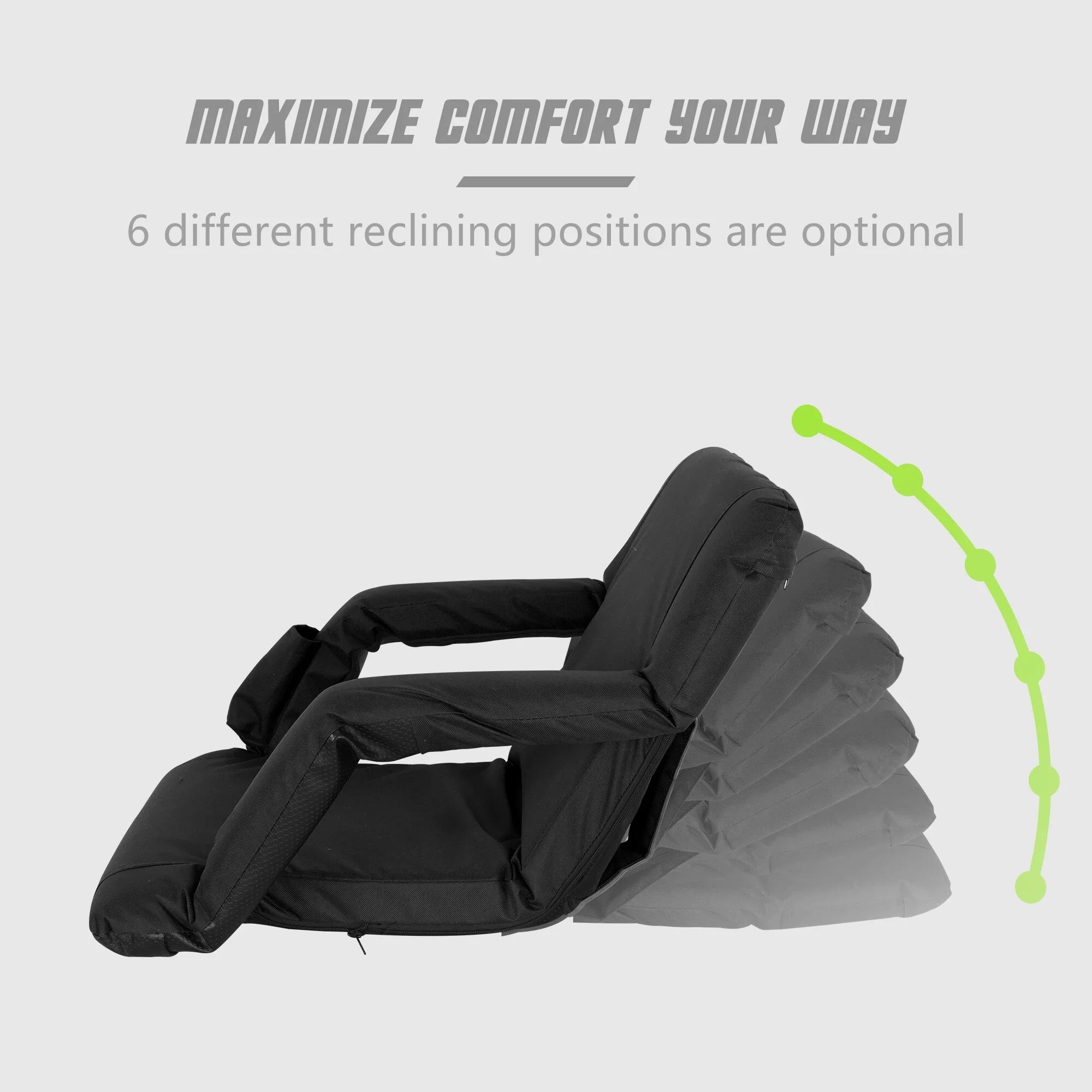 HomGarden Portable Stadium Seat Chair Bleachers, 6 Reclining Folding Seat Waterproof, Black