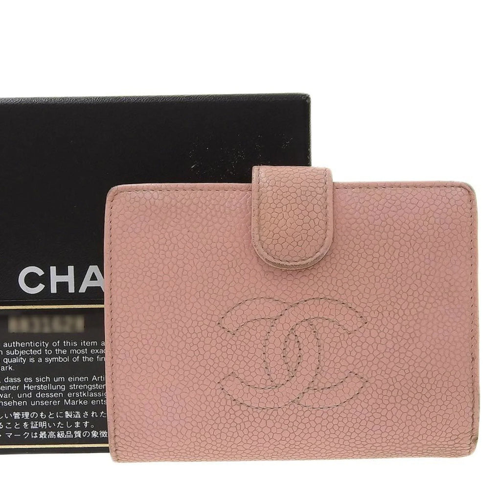 Pre-Owned Chanel CHANEL fold wallet with gama mouth caviar skin pink A13497 seal 8 series coco mark logo (Fair)