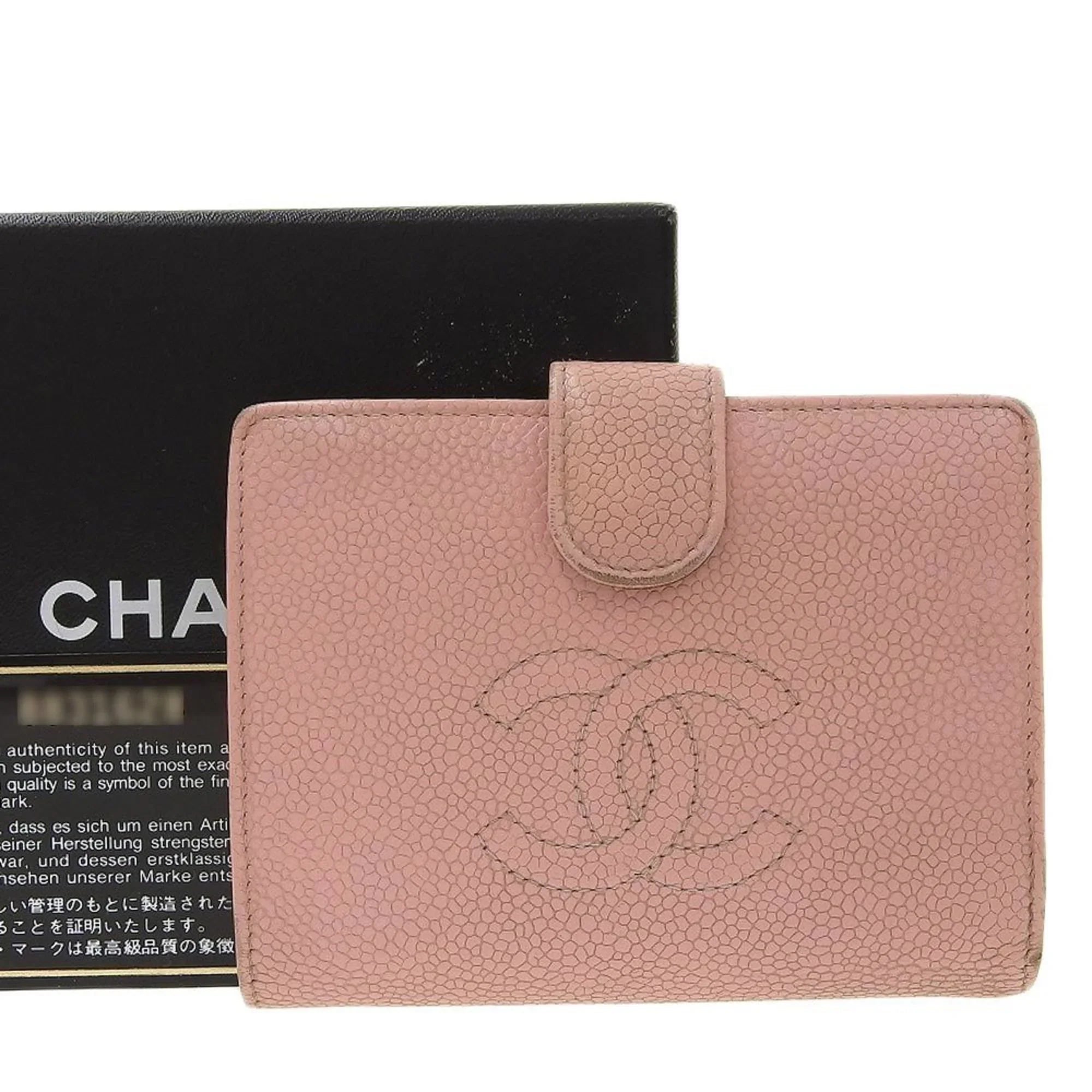 Pre-Owned Chanel CHANEL fold wallet with gama mouth caviar skin pink A13497 seal 8 series coco mark logo (Fair)