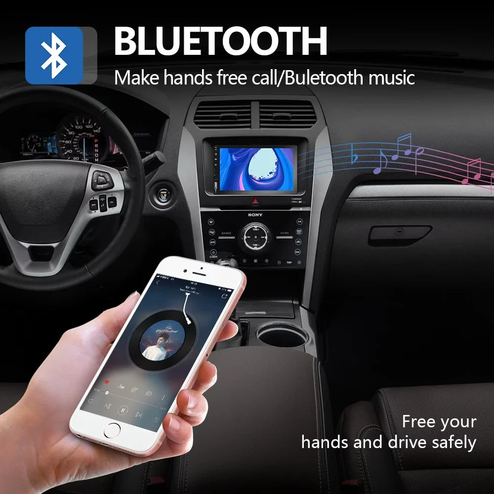 2 Din Car Stereo 7" Touch Screen Multimedia Player Car Play MP5 with Rear View Camera/Android Auto/Autoradio/IOS/Bluetooth/USB/TF