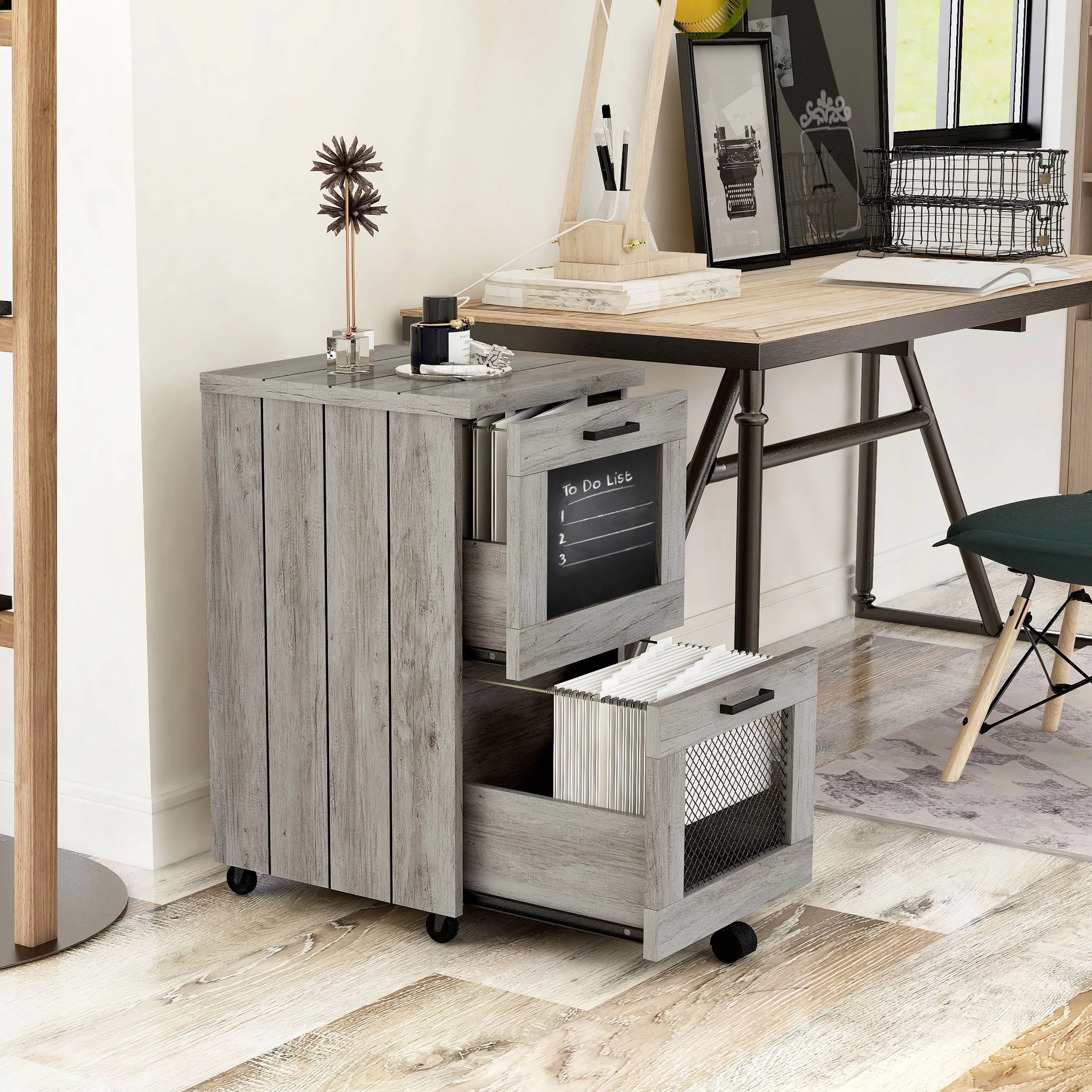 Denhour DH BASIC Rustic Grey 2-Drawer File Cabinet by