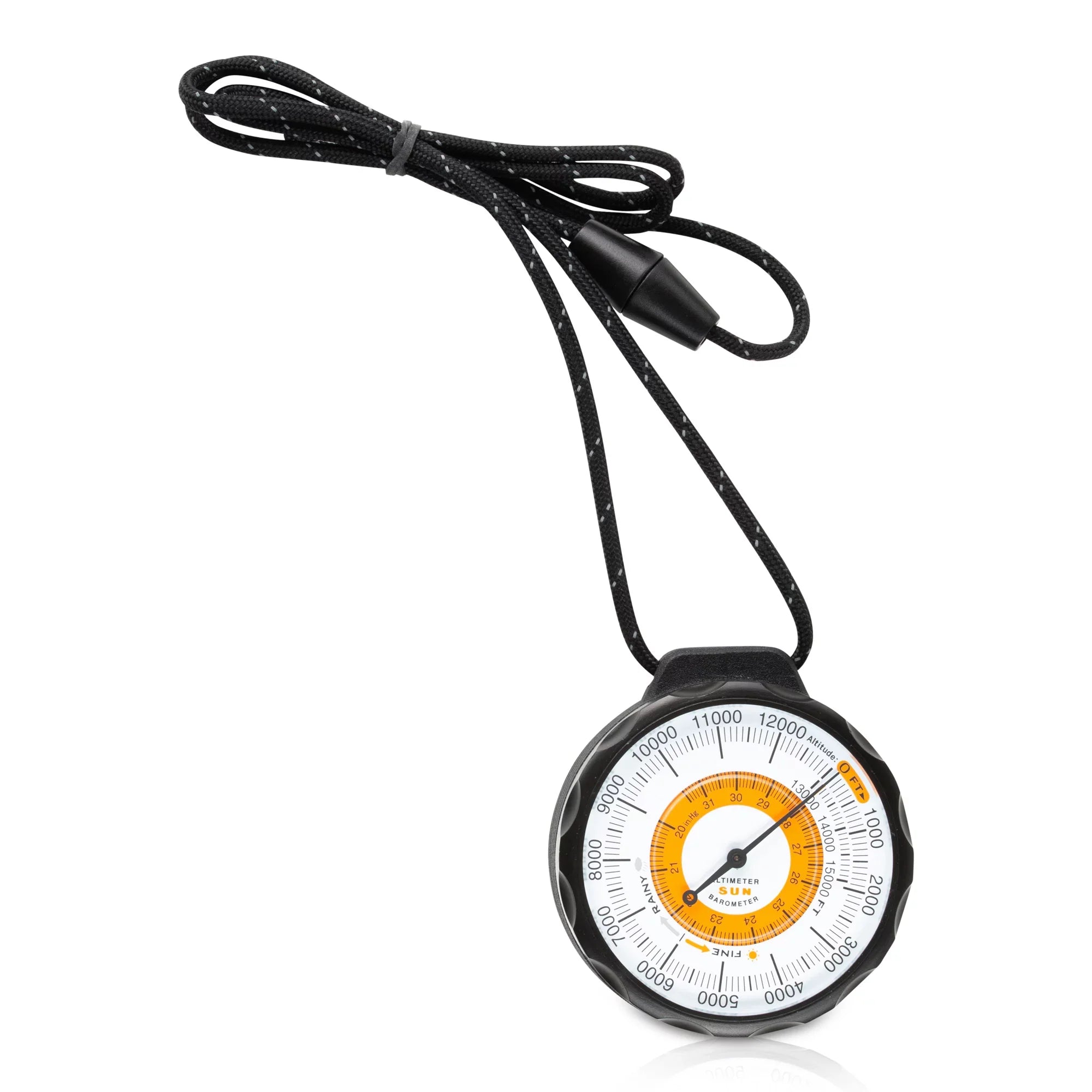 Sun Company Ascent Altimeter - Battery-Free Altimeter and Barometer | -Trend Indicator with Rugged Aluminum Case and Reflective Lanyard | Reads Altitude from 0 to 15,000 Feet