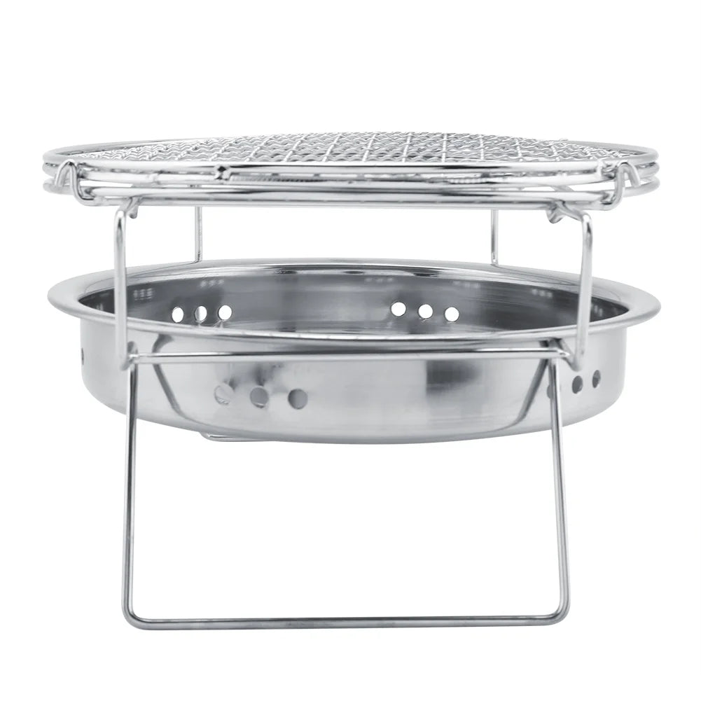 Parrilla de barbacoa al aire libre - Mini parrilla de barbacoa de acero inoxidable Estufa de barbacoa redonda portátil plegable para patio de camping al aire libre