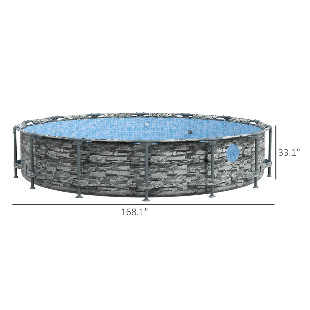 Outsunny 14' Above Ground Pool with Filter Pump, Steel Frame Pool, Brick