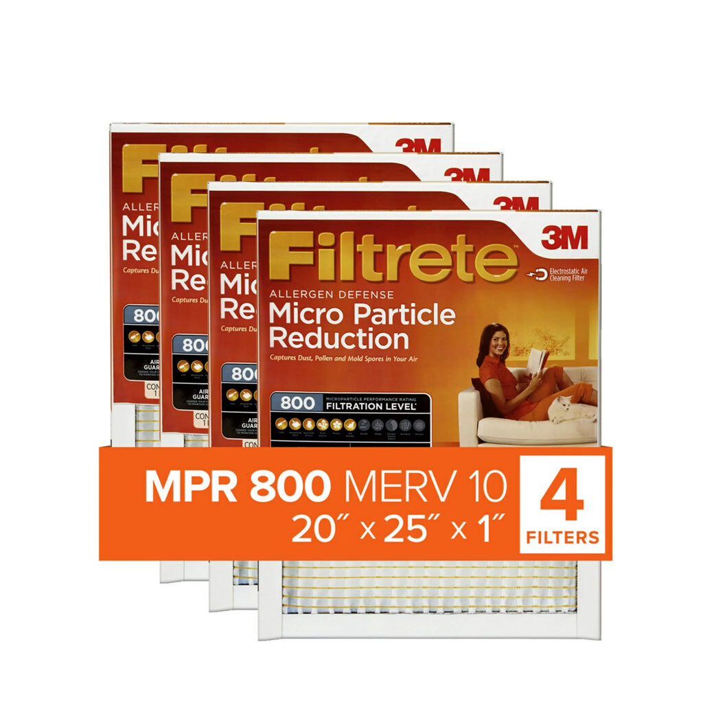 Filtrete 20x25x1, MERV 10, Micro Particle Reduction HVAC Furnace Air Filter, 800 MPR, 4 Filters