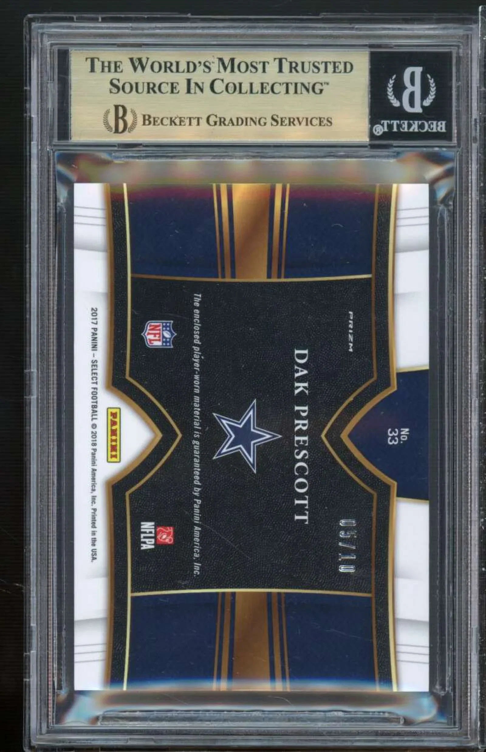 Dak Prescott 2017 Panini Select Swatches Prizms Gold #33 (5/10) (pop 1) BGS 9.5