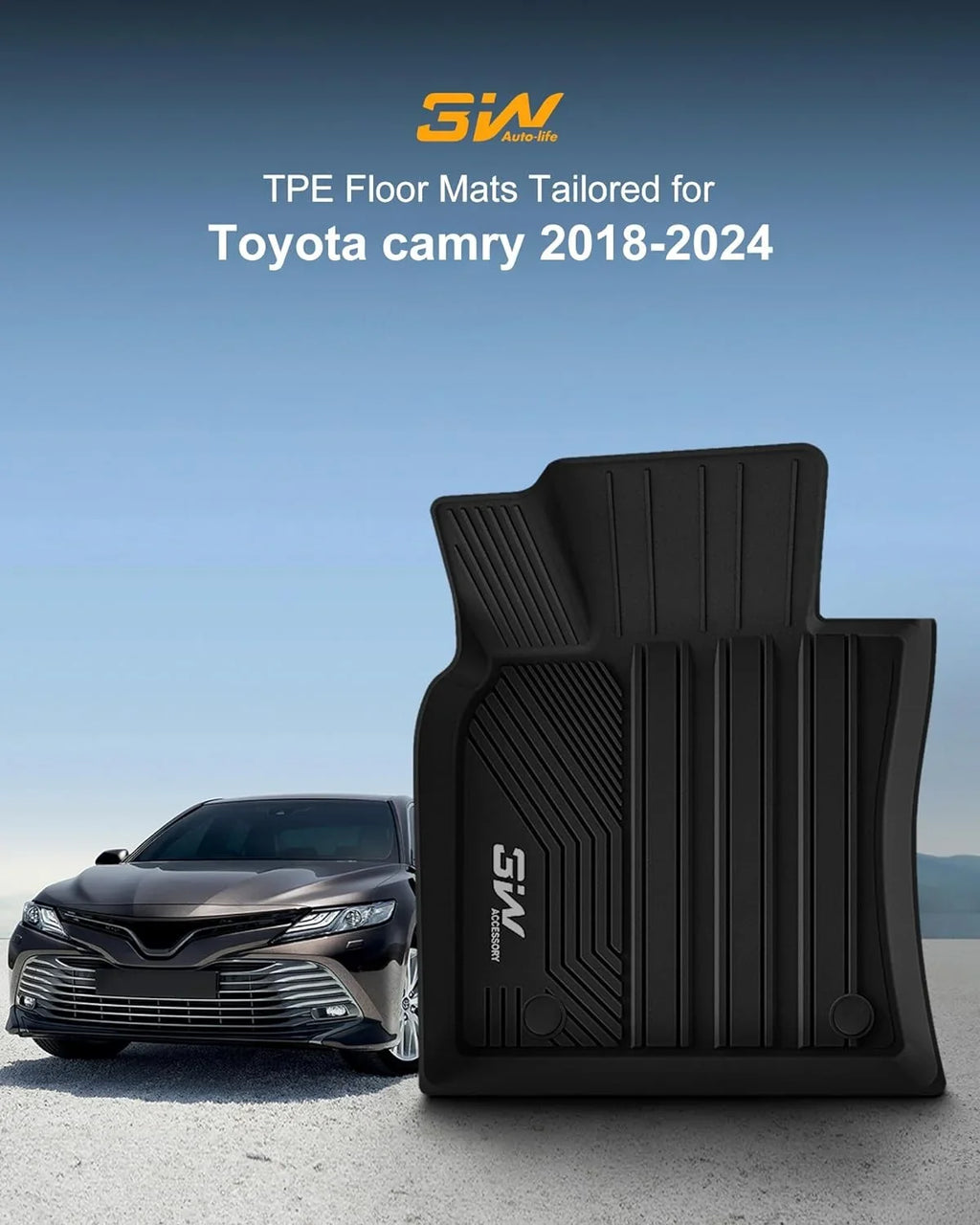 3W Floor Mats & Cargo Liner Toyota Camry 2018-2024 ONLY FWD TPE All Custom Fit Floor Liner and Trunk Mat Camry FWD (Not Hybrid or AWD)