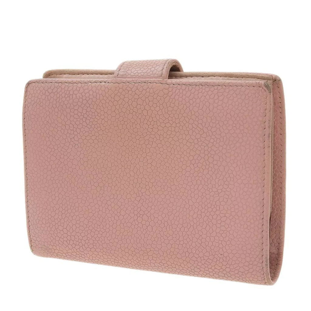 Pre-Owned Chanel CHANEL fold wallet with gama mouth caviar skin pink A13497 seal 8 series coco mark logo (Fair)