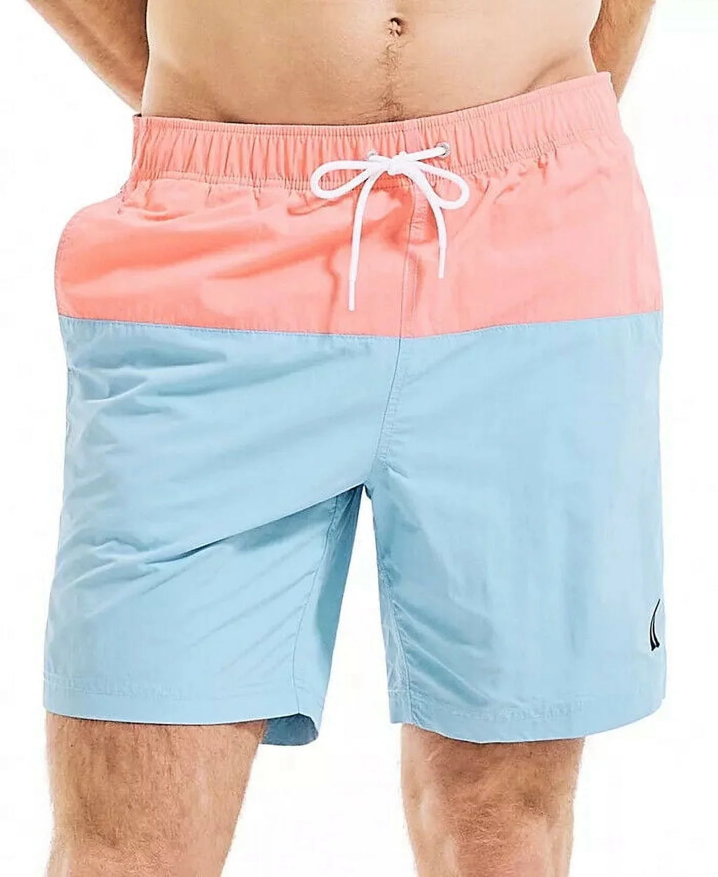 Nautica Men's Colorblocked 8" Swim Trunks T11005 in Alaskan Blue/Peach-Size M