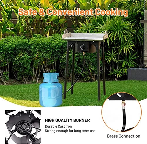 Moccha 100, 000 BTU Single Burner Outdoor Stove Propane Gas Cooker w/Detachable Legs, Portable Cast Iron Patio Cooking Burner Perfect Camping, Patio, or RV