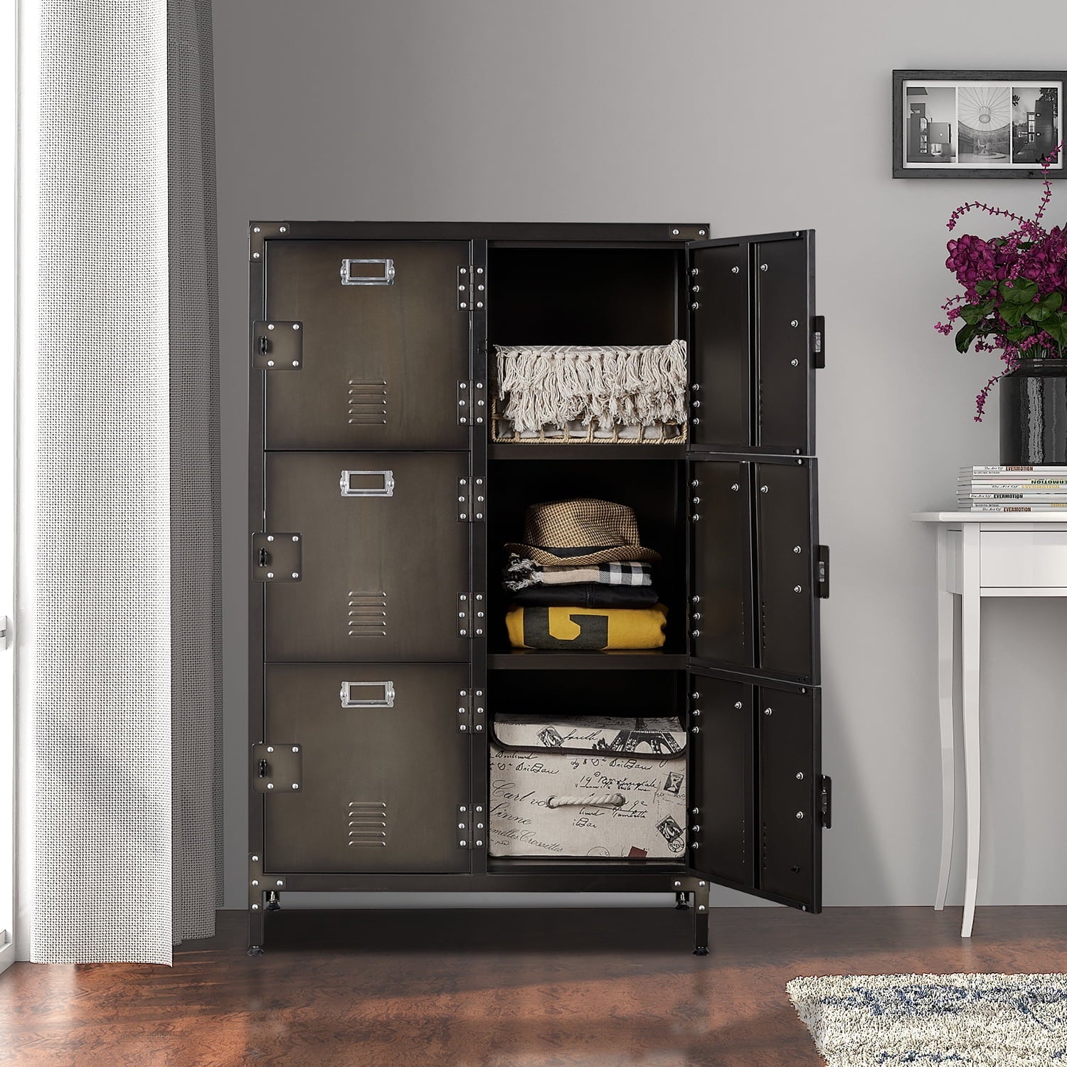 STANI Metal Locker 47.3" Steel Storage Cabinet with 2 Shelf ,Office School Gym Bedroom Metal Storage Locker Cabinets Employees Students Steel Locker