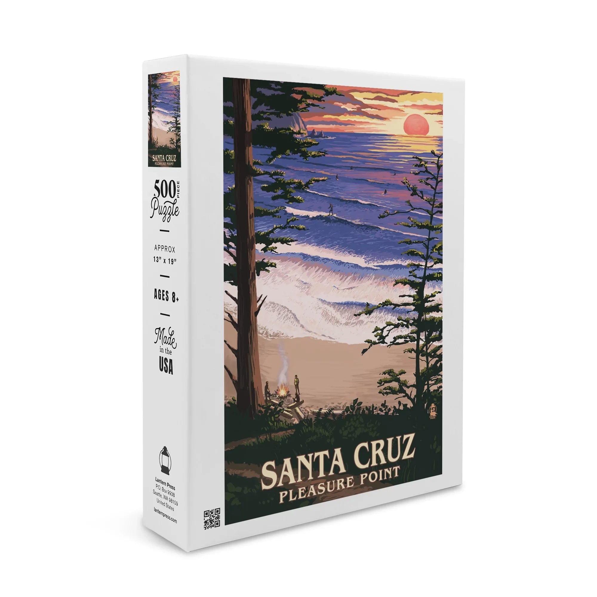 Santa Cruz, Calinia, Pleasure Point Sunset and Surfers (19x27 inches, Premium 500 Piece Jigsaw Puzzle Adults and Family, Made in USA)