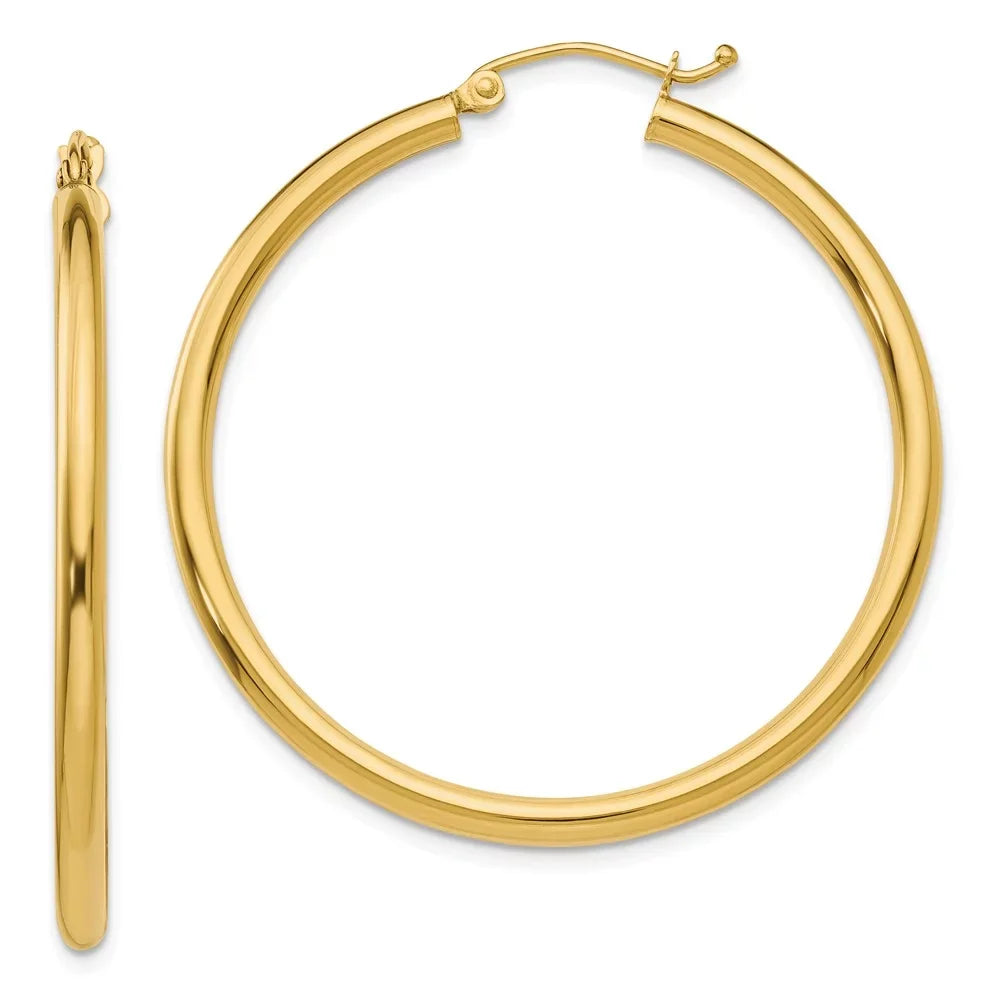 Real 14kt Yellow Gold Polished 2.5mm Lightweight Tube Hoop Earrings; Adults and Teens; Women and Men