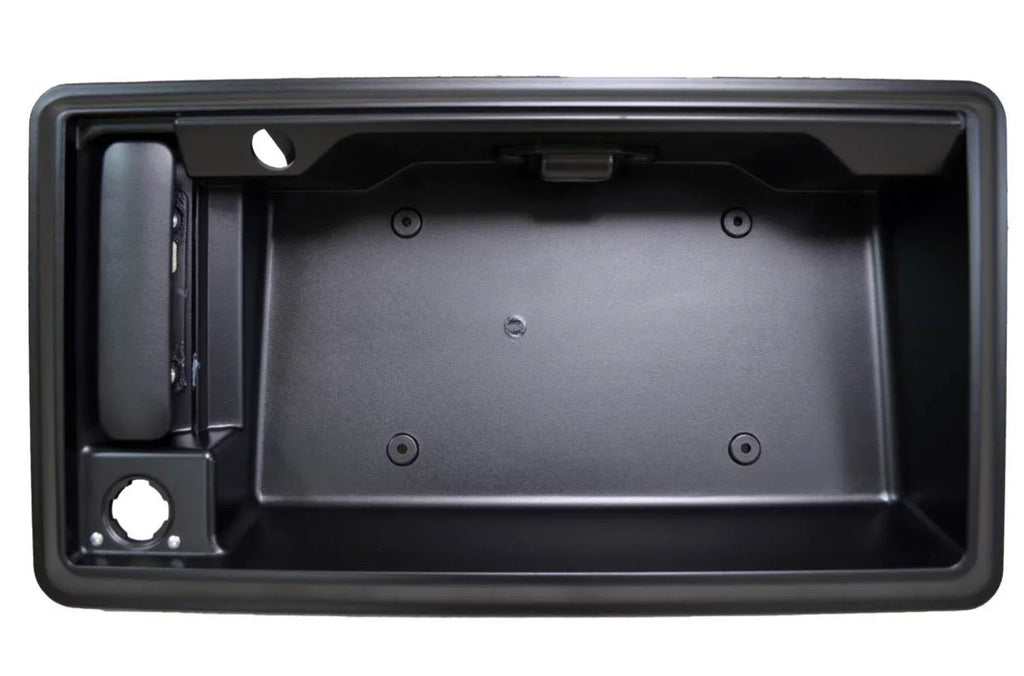 PT Auto Warehouse FO-3903A-TG2 - Tailgate License Plate Bracket Holder Outside Cargo Door Handle, Textured Black - with Camera Hole Fits select: 2008-2018 FORD ECONOLINE