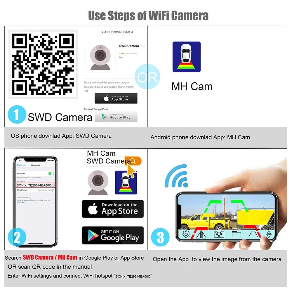 JLLOM Magnetic WiFi Wireless Camera, Backup Front/Rear View, Equipped with 9600mAh Battery