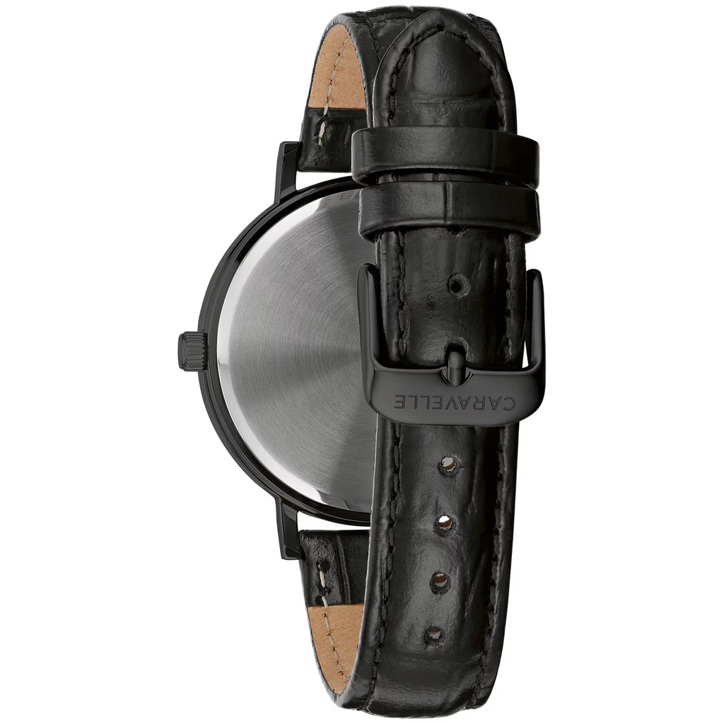 Caravelle by Bulova Men's Black Leather Strap Watch 45A148