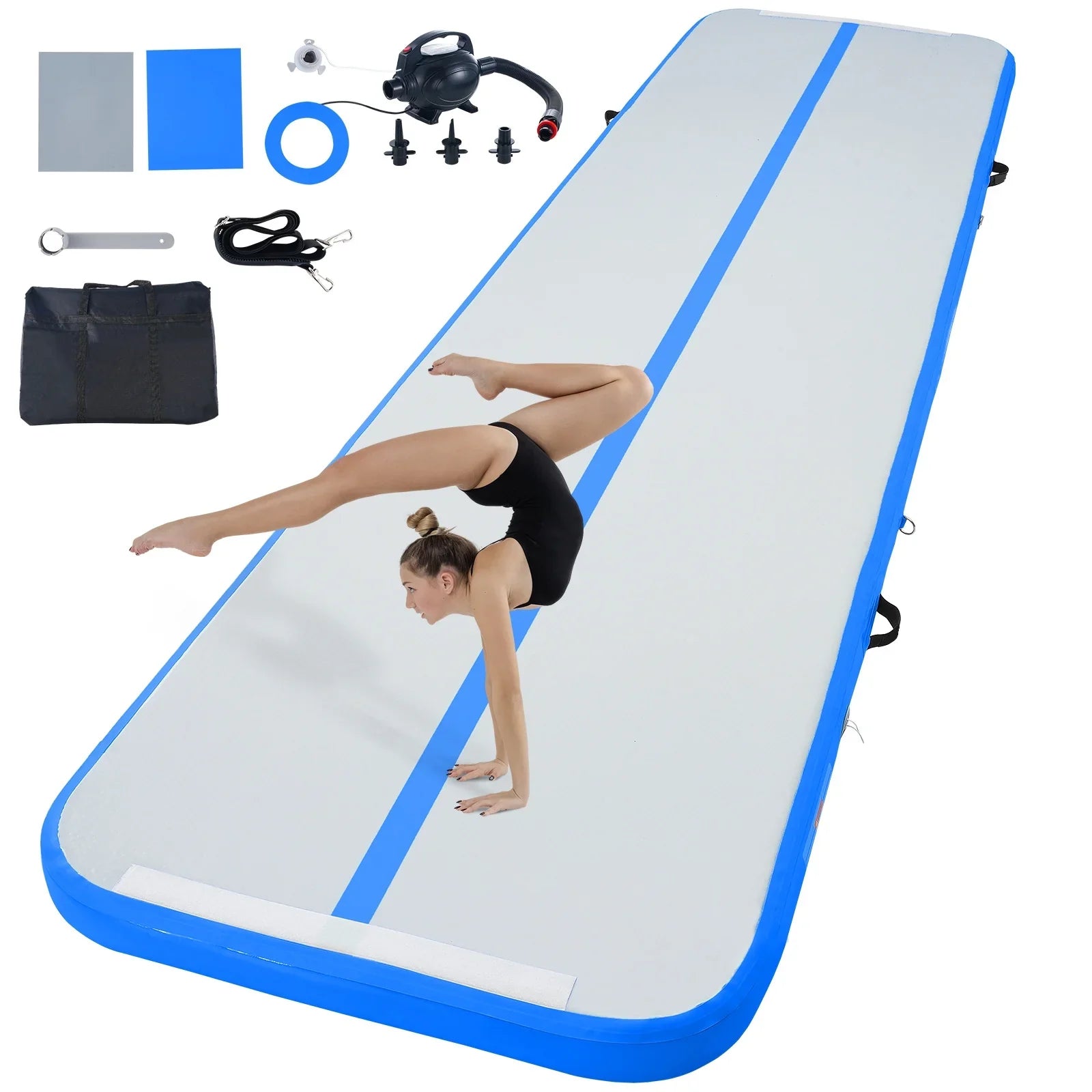 SKYSHALO 13ft Air Cushion Inflatable Gymnastics Training Vibrating Fitness Mat with Pump