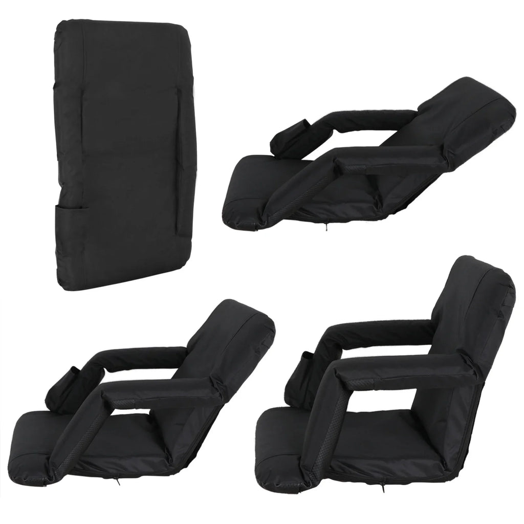 HomGarden Portable Stadium Seat Chair Bleachers, 6 Reclining Folding Seat Waterproof, Black