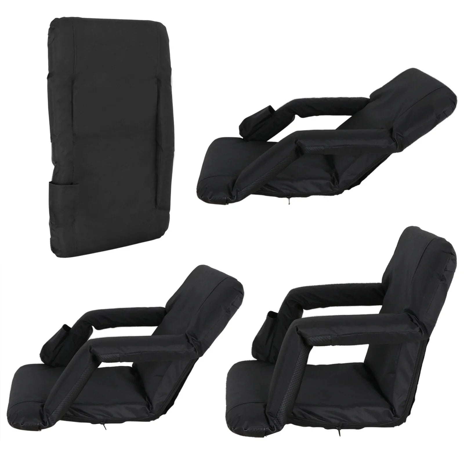 HomGarden Portable Stadium Seat Chair Bleachers, 6 Reclining Folding Seat Waterproof, Black