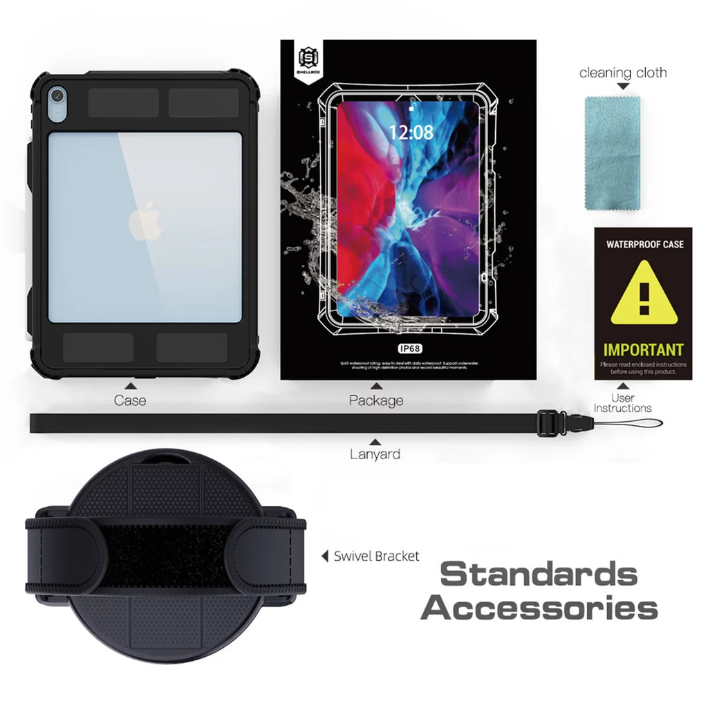 K-Lion Rugged Waterproof Case iPad 10th Genetation 10.9" (2022) IP68 Underwater with Screen Protector Swivel Bracket Kickstand Pencil Holder Carrying Strap Shockproof Dustproof Protective Case