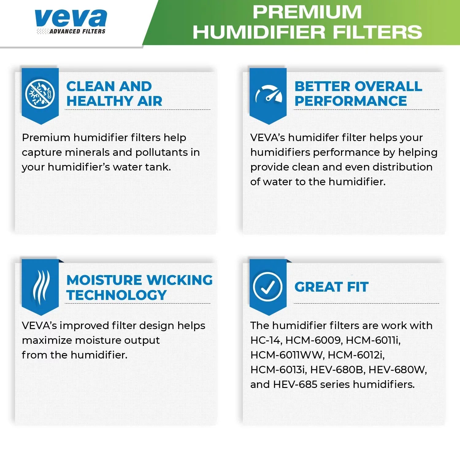 VEVA 3 Pack Premium Humidifier Replacement Filters HW Filter E