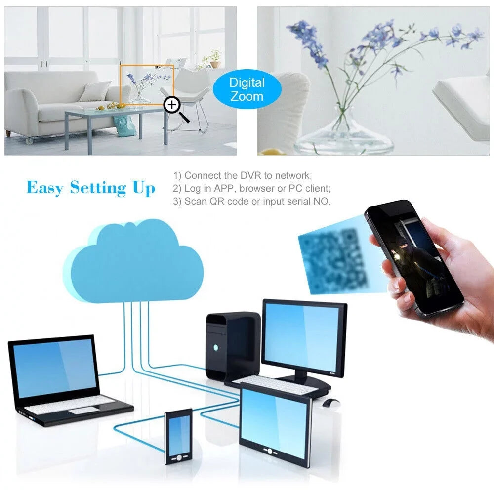 KKmoon DVR Video Recorder & 8 Cameras Set Recording System 16CH 1080P Full High Definition AHD/ IP/Analog/TVI/CVI/ DVR CCTV Digital Video Recorder DVR P2P Remote Phone Monitoring Home
