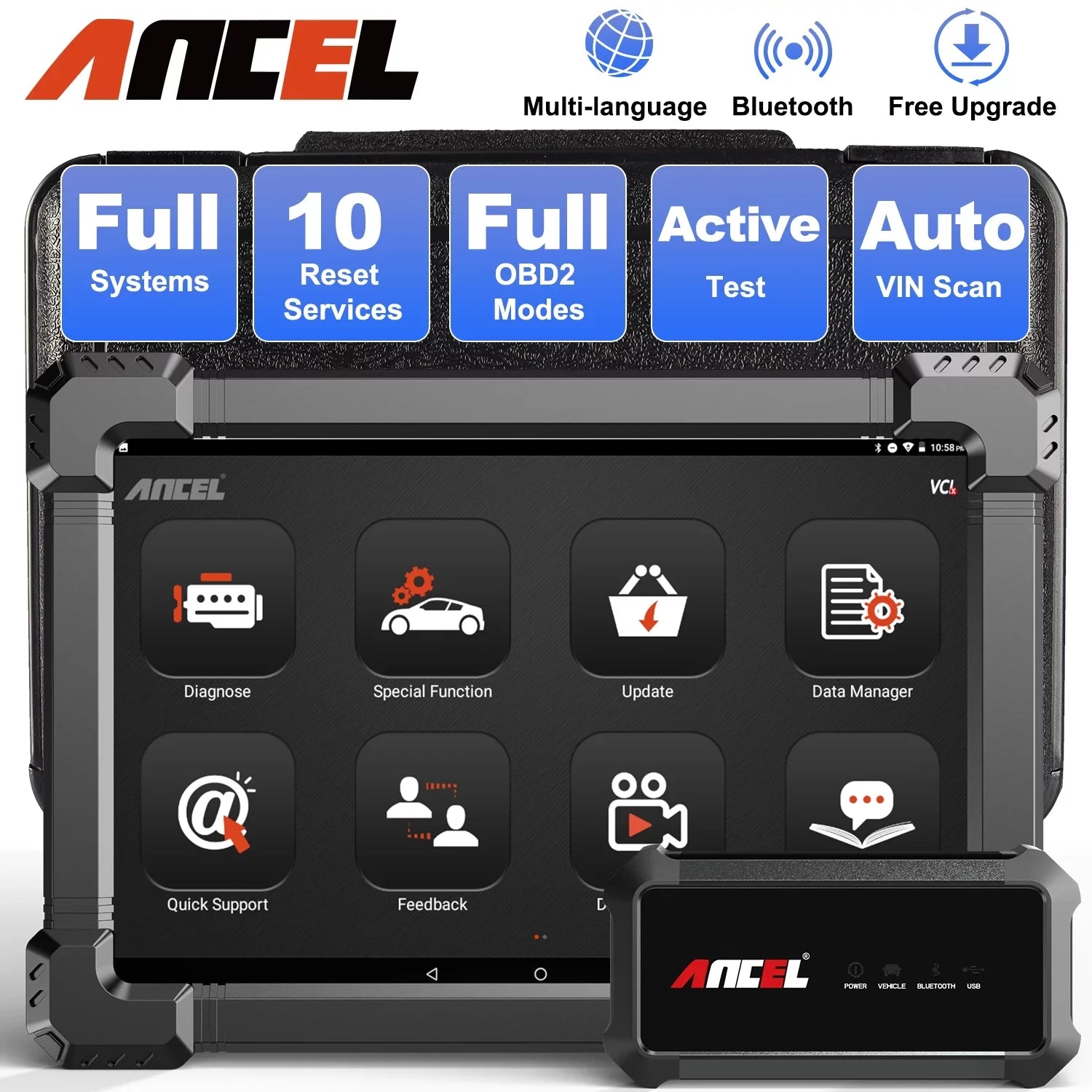 ANCEL X7 OBD2 Scanner Wireless Bluetooth Car Full System Scanner with 10 Reset Services Advanced Automotive Diagnostic Tool OBDII Code Reader Active Test ECU Coding VW AUDI OBD EOBD OBD2 12V Cars