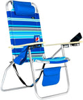Deluxe XL Wide Tall Plus Size Aluminum Folding Big Heavy Duty 17 Inches High Seat Beach Chair For Adults, 300 Lb Load